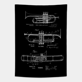 Trumpet, Cornet, Trombone Vintage Patent Prints Tapestry