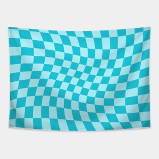 Twisted Checkered Square Pattern - Sky Blue Tones Tapestry