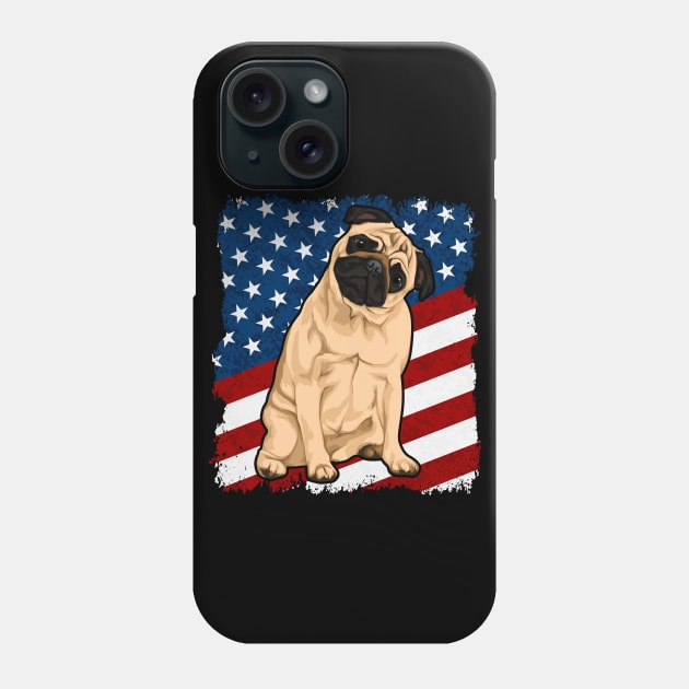 Cute Pug Dog American Flag Phone Case by RadStar