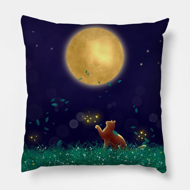 Moon Cat on the grass Pillow by FullMoon