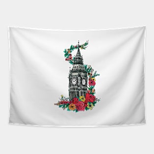 Big Ben London clock tower - Floral Tapestry