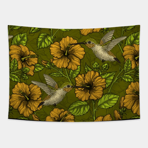 Night tropical garden yellow and green Tapestry by katerinamk