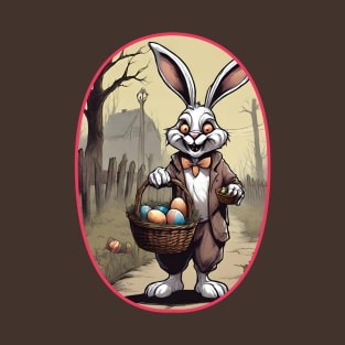 Dark Easter: Creepy Bunny with Chocolate Eggs (Concept Art Illustration) T-Shirt