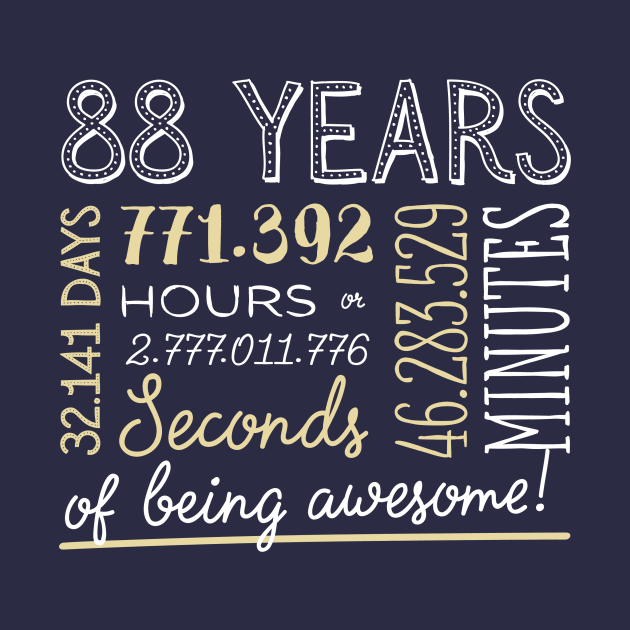 88th Birthday Gifts - 88 Years of being Awesome in Hours & Seconds by BetterManufaktur