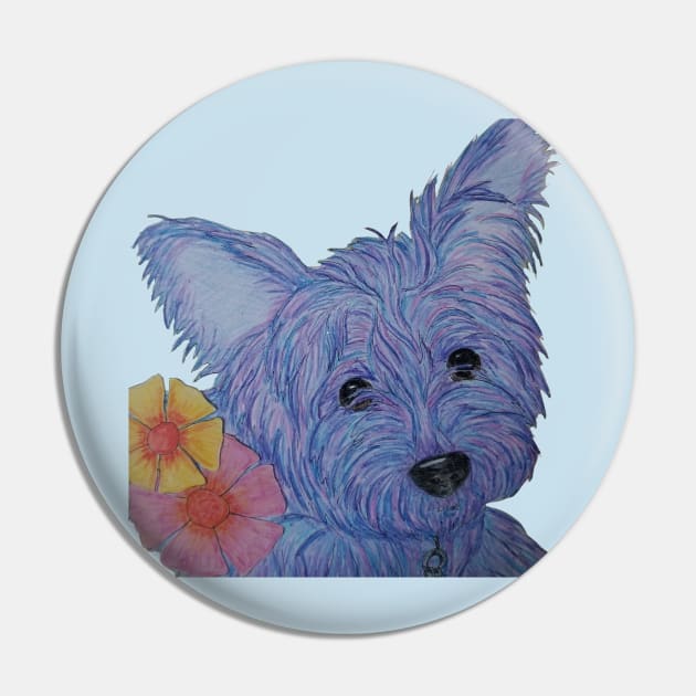 Blue Yorkie Pin by Waterink Studio