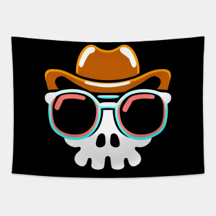 Skeleton Cowboy Skull Halloween Retro Colorful Tapestry