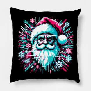 Glitchmas: Santa Crashes the Arcade (Neon Pixel Tee) Pillow