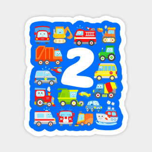 Kids 2nd Birthday Boy 2 Years Cars Vehicles Boat Plane Police Firefighter Magnet