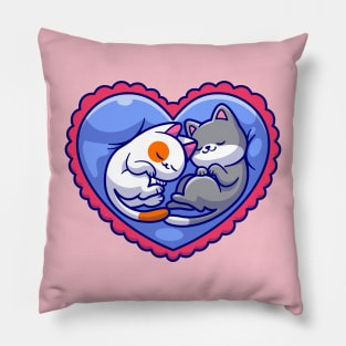 Cute Couple Cat Sleeping On Love Pillow Cartoon Pillow