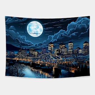 Full Blue Moon Over Portland Oregon Tapestry