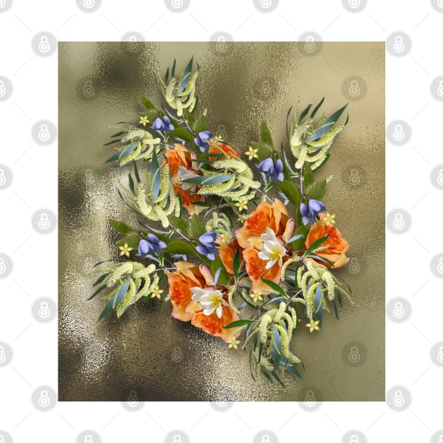 Beautiful flower bouquet on shimmering gold by hereswendy