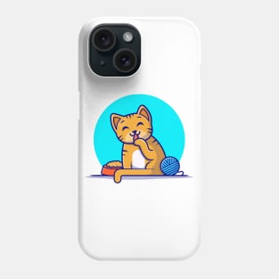 Cute Cat with Yarn Ball Cartoon Vector Icon Illustration Phone Case