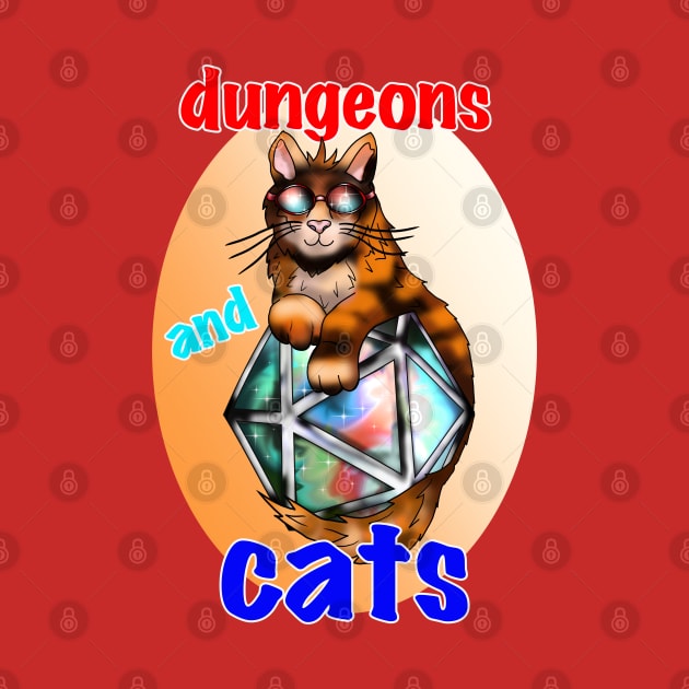 Cool ginger cat dungeon meowster with dnd D20 dice by cuisinecat