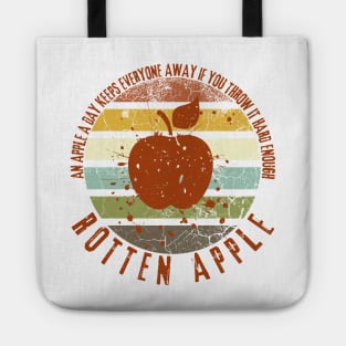 Grunge Sunset Rotten Apple Distressed An Apple a Day Keeps Everyone Away If You Throw It Hard Enough Tote