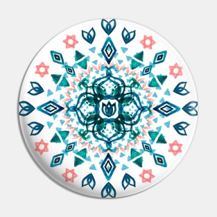 Watercolor Lotus Mandala in Teal & Salmon Pink Pin