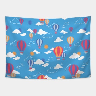 Hot Air Balloon in the Blue Sky Pattern Tapestry