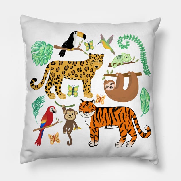 Wild And Wonderful Jungle Friends Pillow by tangerinetane