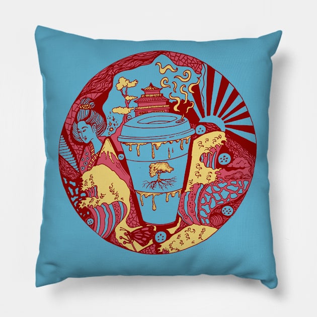 Pastel Tones Coffee In Japan Pillow by kenallouis