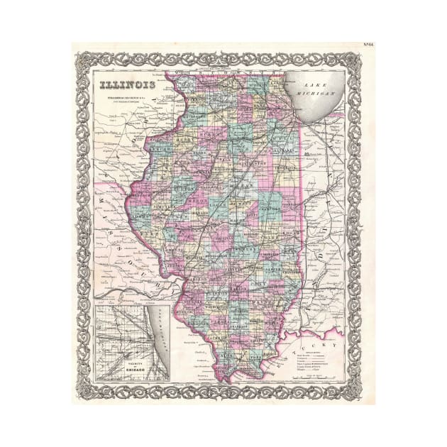 Vintage Map of Illinois (1855) by Bravuramedia