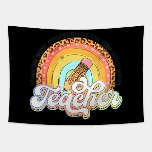 Teach Love Inspire Rainbows Teacher Leopard Back To School Tapestry