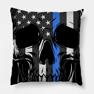 Police Thin Blue Line Flag Skull Pillow