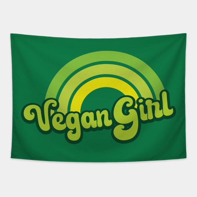 Vegan Girl Retro Rainbow Green Tapestry by Jitterfly