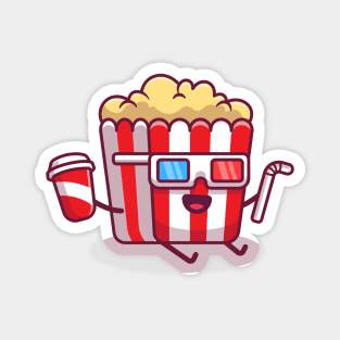 Cute Popcorn Holding Soda And Straw With 3D Movie Glasses Magnet