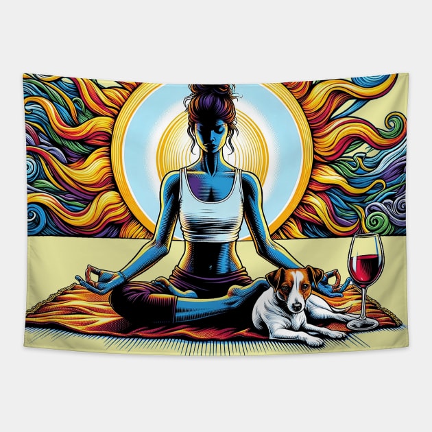 Woman Jack Russell Coffee Meditation Tapestry by Sideways Tees