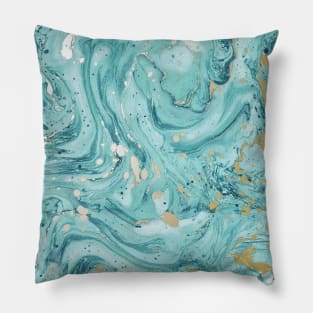 Teal Gold Marbe Design Teal Marbling Pillow