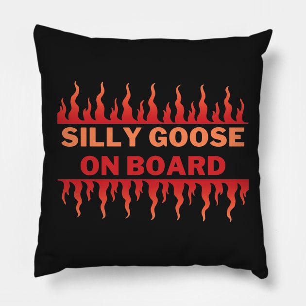 Silly Goose on Board | A Playful and Quirky Fire Goose Illustration Pillow by MrDoze