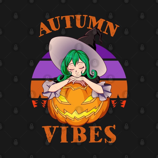 Autumn Vibes Halloween Pumpkin Fall Spooky Season Anime Witch by CultTees