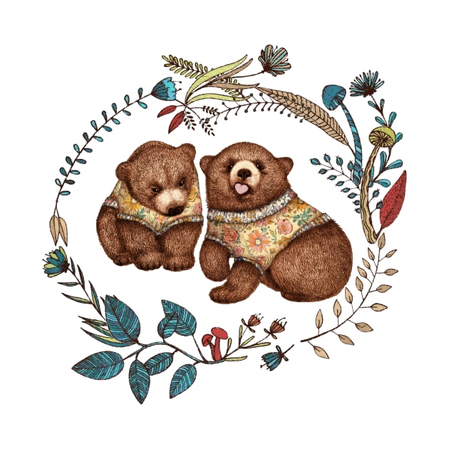 Whimsical Bear Pair with Fantasy Flora by PerrinLeFeuvre