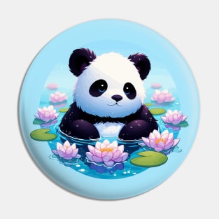 Cute Anime Panda Bear Bath With Water Lily Pin