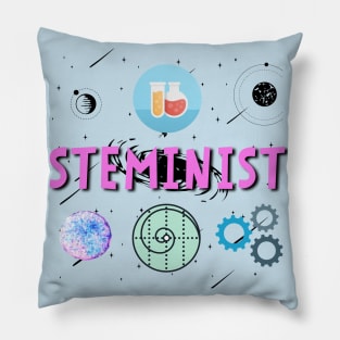 Steminist Women's Science Technology Engineering Maths STEM Stemanist Black Background Pillow