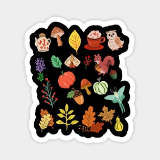 Fall Autumn Pattern Pumpkin, Mushroom, Leaves, Moths, Acorns Magnet