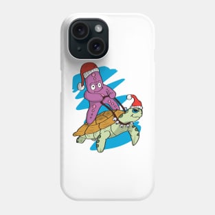 Beach Christmas Starfish and Sea Turtle Surfing Phone Case