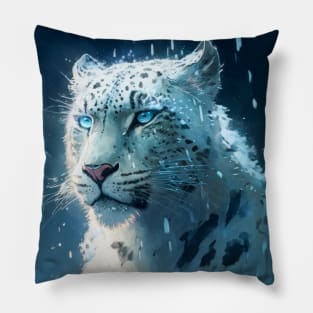 Snow Leopard Animal Portrait Painting Wildlife Outdoors Adventure Pillow