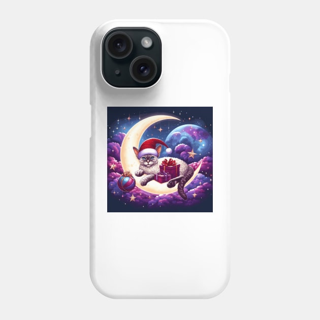 Devon Rex Cat On The Moon Christmas Phone Case by Graceful Designs