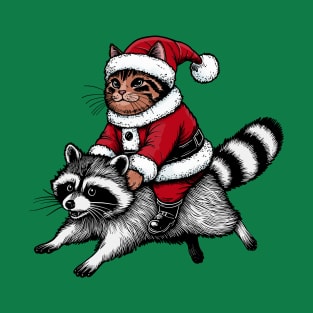 Santa Cat on A Raccoon T-Shirt