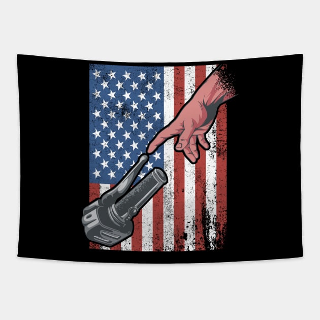 Motorcycle Creation of Adam American Flag Tapestry by Ramadangonim