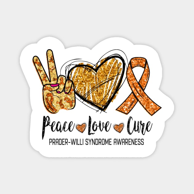 Peace Love Cure PRADER-WILLI SYNDROME AWARENESS Funny Gift Magnet by GaryFloyd6868