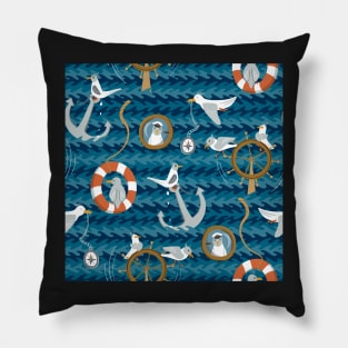 Funny seagulls wreaking havoc on ship Pillow