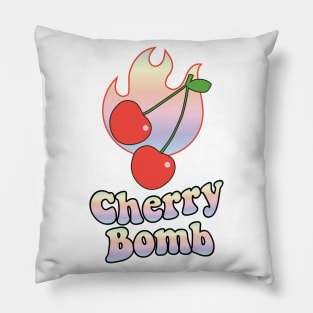 Cherry Bomb and Pastel Rainbow Flaming Design Pillow