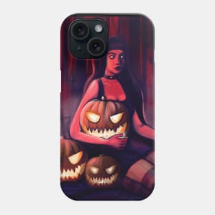 Young cute witch with Halloween Pumpkins Phone Case