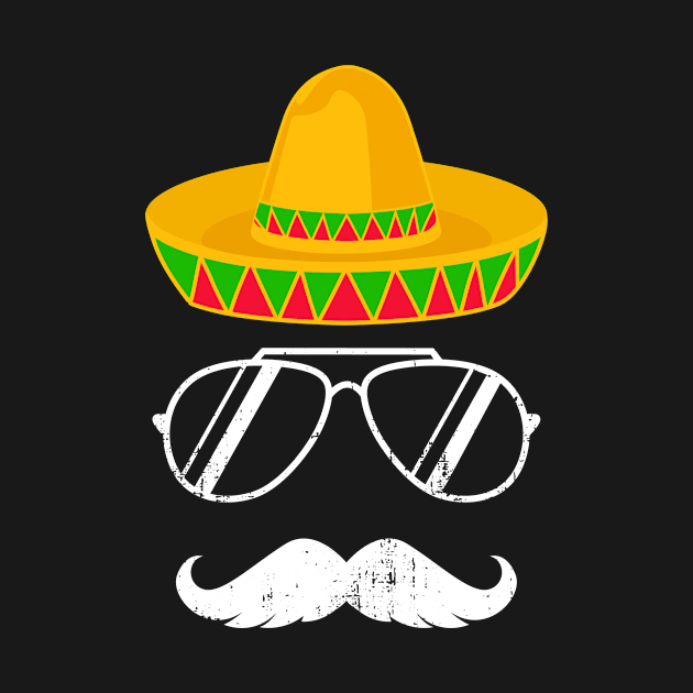 Funny mexican sombrero mustache face for Cinco de Mayo by Designzz