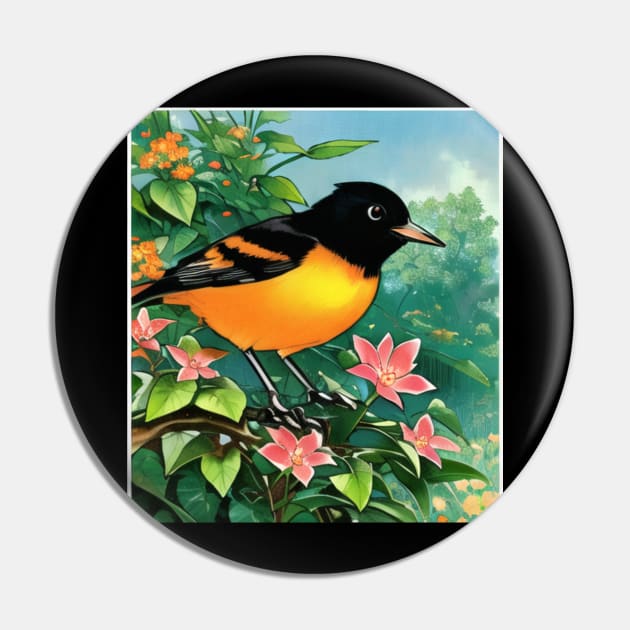 Cuteness of Baltimore Orioles The Orange Oriole Bird with Vintage Orchard Oriole Bird Pin by DaysuCollege