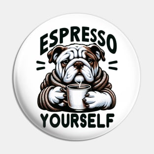 "Warm Espresso Bulldog - Cozy Coffee Humor" Pin