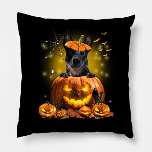 Blue Heeler Spooky Halloween Pumpkin Dog Head Pillow