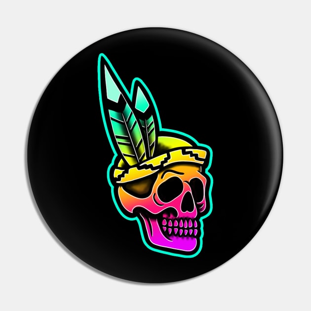 colorful native skull Pin by Squatchyink