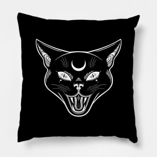 Angry Black withes cat. Happy Halloween Pillow